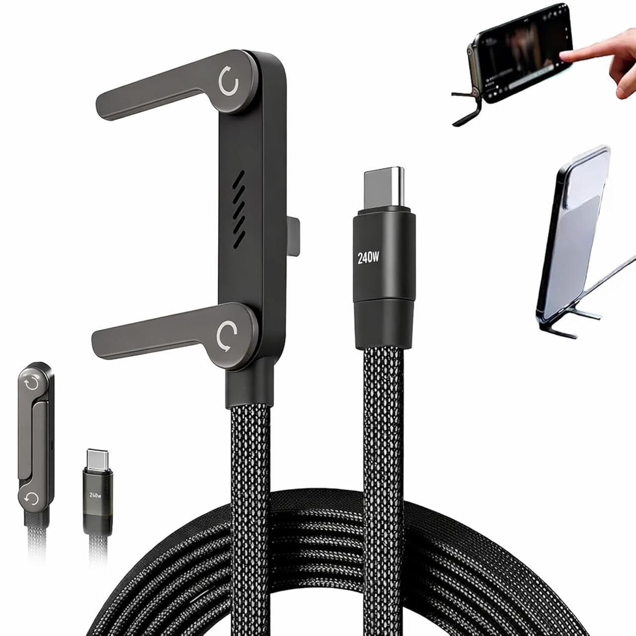 240W USB C to USB C Fast Charging Cable 2 in 1 Invisible Holder Charger Cable Gaming Data Cable