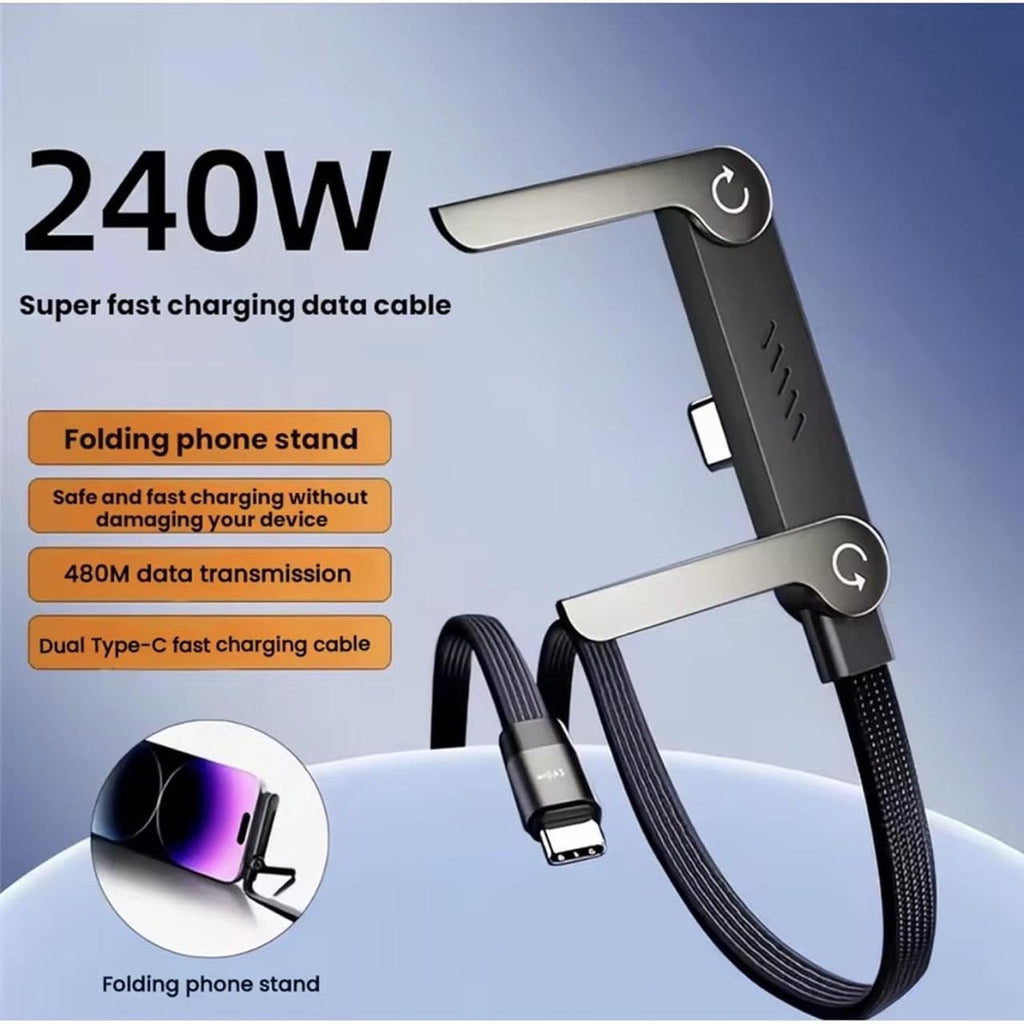 240W USB C to USB C Fast Charging Cable 2 in 1 Invisible Holder Charger Cable Gaming Data Cable