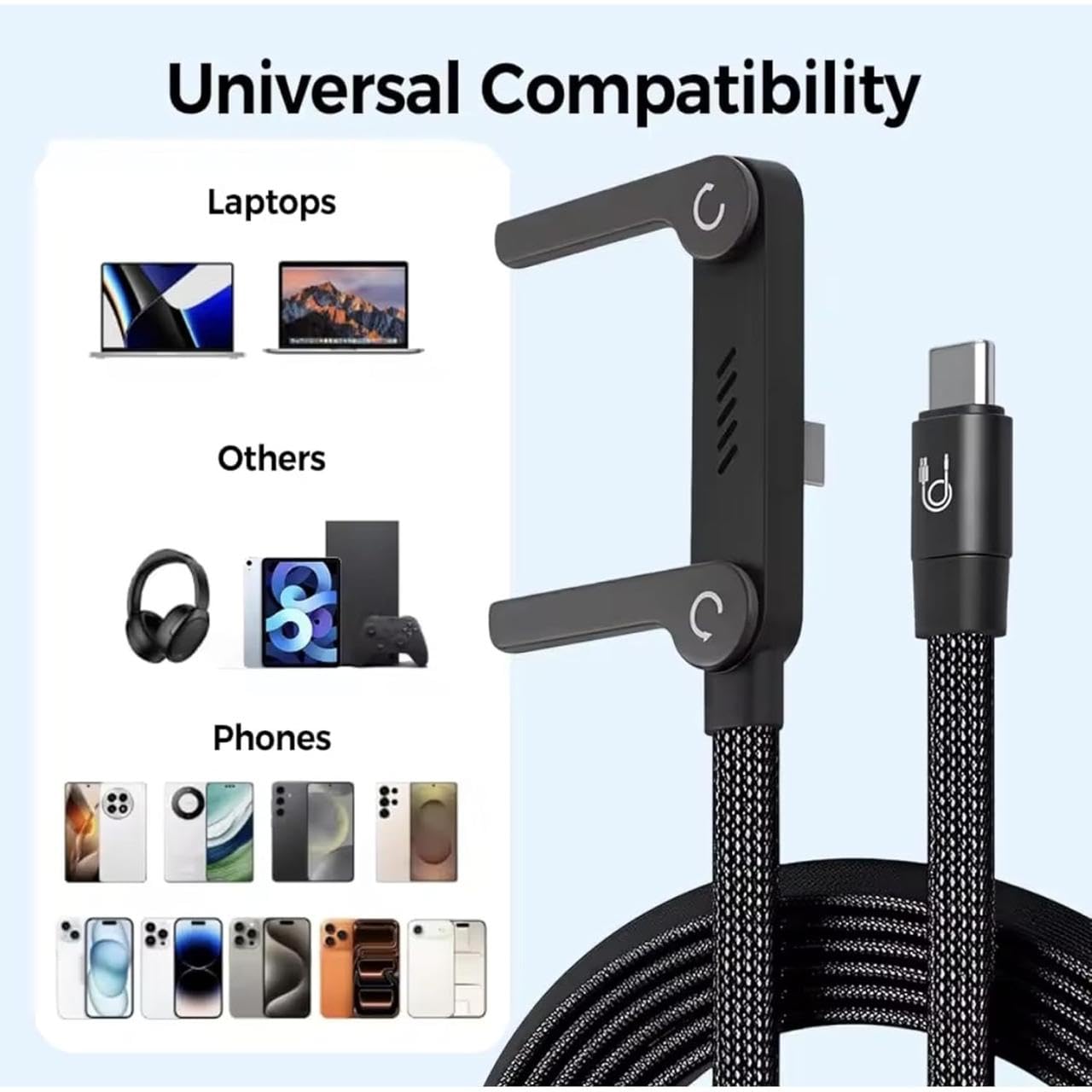 240W USB C to USB C Fast Charging Cable 2 in 1 Invisible Holder Charger Cable Gaming Data Cable