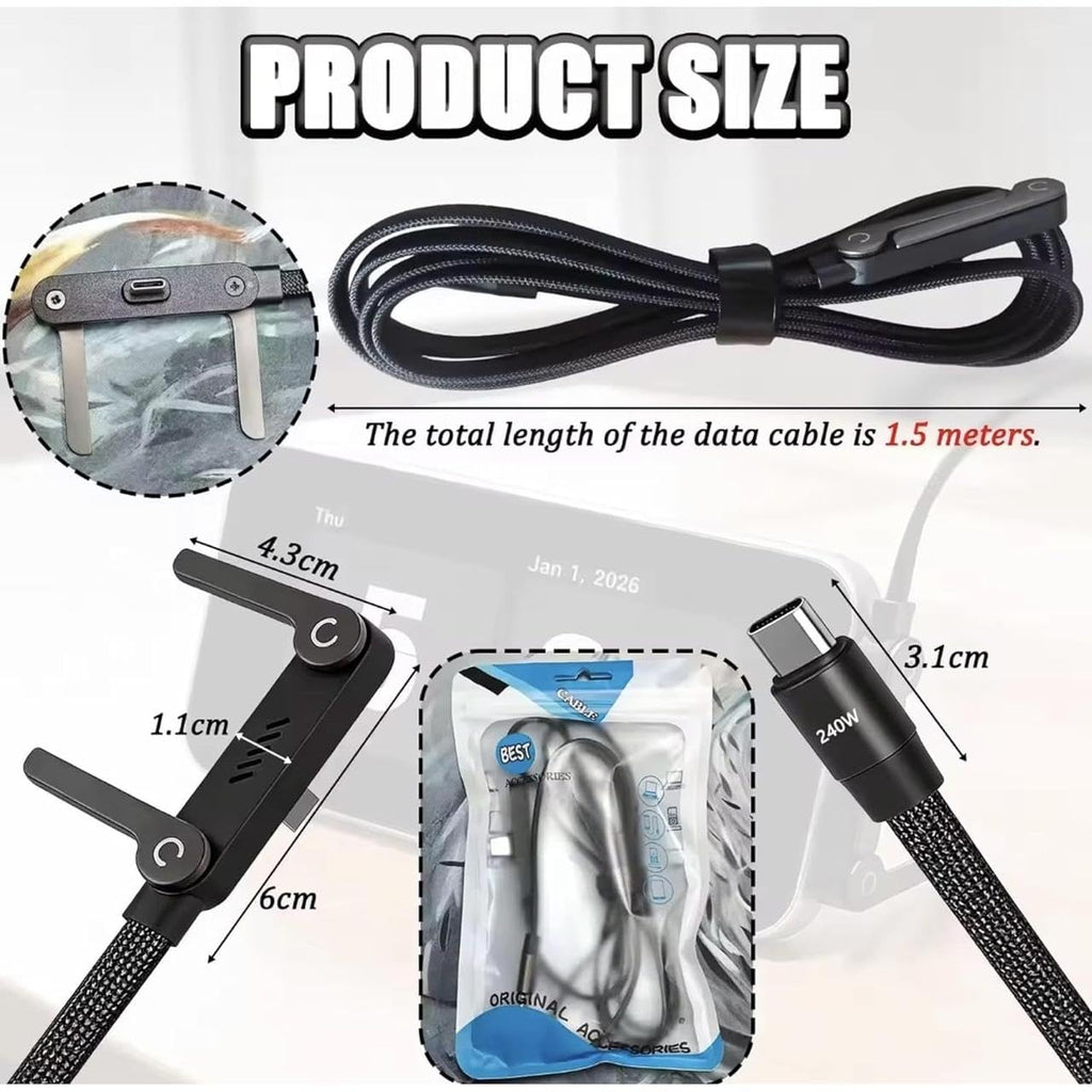 240W USB C to USB C Fast Charging Cable 2 in 1 Invisible Holder Charger Cable Gaming Data Cable