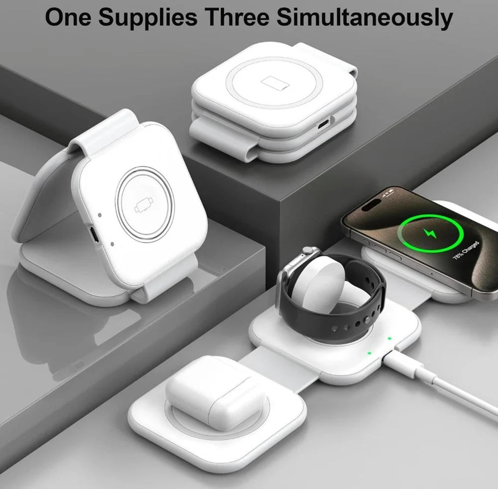 Wireless Induction Charger 3 in 1 Foldable Magsafe Charging Station