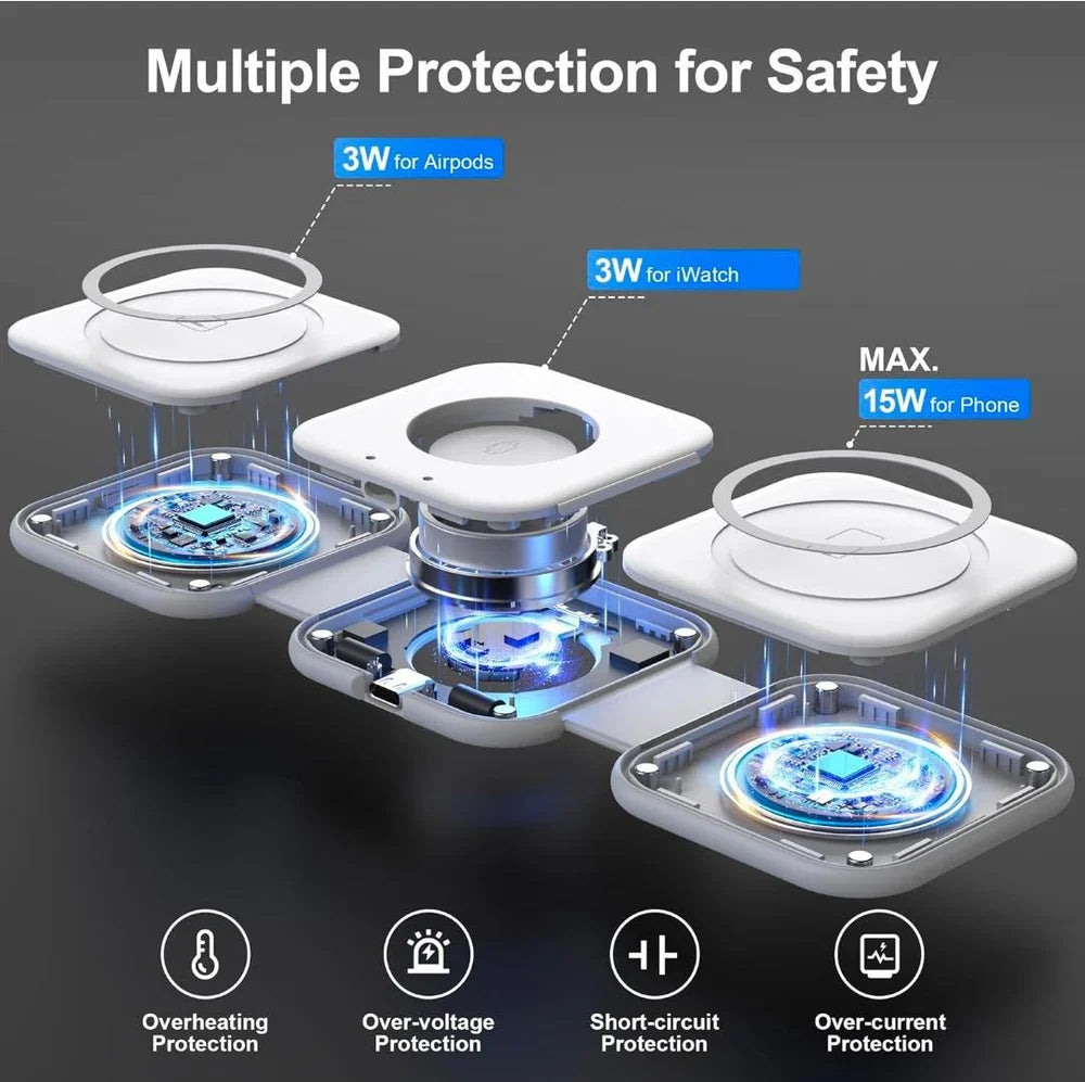 Wireless Induction Charger 3 in 1 Foldable Magsafe Charging Station