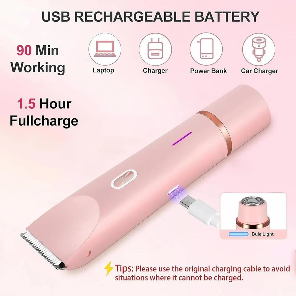 2 In 1 Dual Head Bikini Shaver Waterproof Electric Trimmer For Women Dual Head Electric Razor