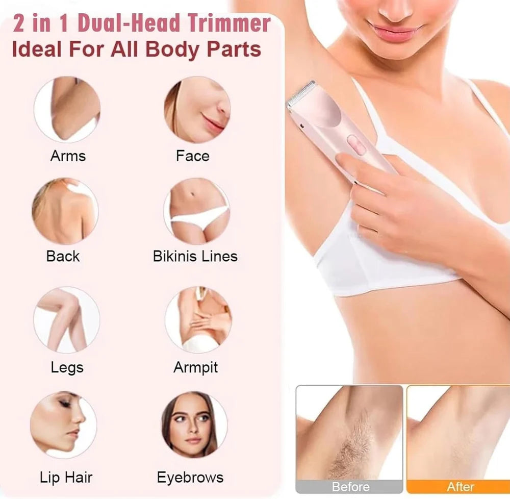 2 In 1 Dual Head Bikini Shaver Waterproof Electric Trimmer For Women Dual Head Electric Razor