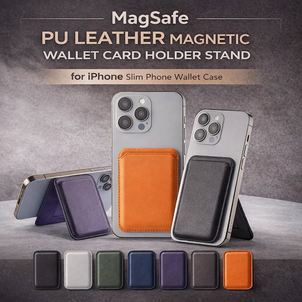 MagSafe PU Leather Magnetic Wallet Card Holder Stand for iPhone Slim Phone Wallet Case