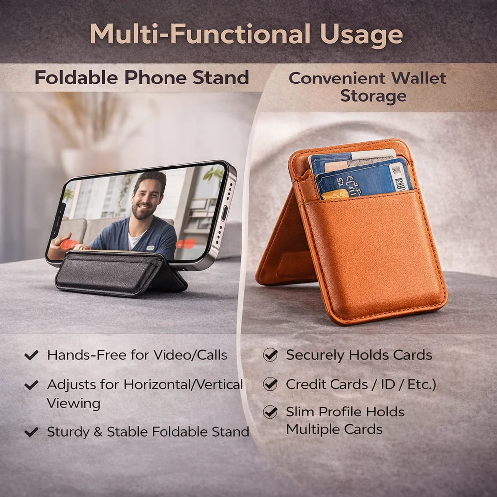 MagSafe PU Leather Magnetic Wallet Card Holder Stand for iPhone Slim Phone Wallet Case